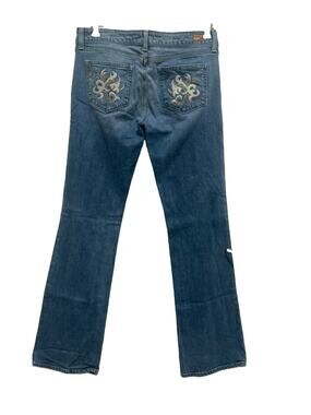 PAIGE Benedict Canyon Bootcut Jeans Women’s W34” Blue Org. Cotton Embroidered